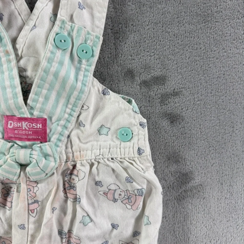 Vintage OshKosh‎ B'gosh Overall Girls 0-3 Months White Bunny Easter Vestbak
